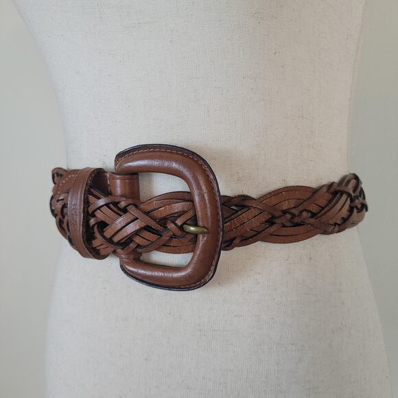 Lauren Ralph Lauren Belt Large Brown Leather Braided Woven Plaited Wide Boho main image 6